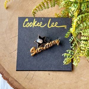 Cookie Lee Gold Crystal Rhinestone Secretary Star 1.75" Pin Brooch NEW OLD STOCK
